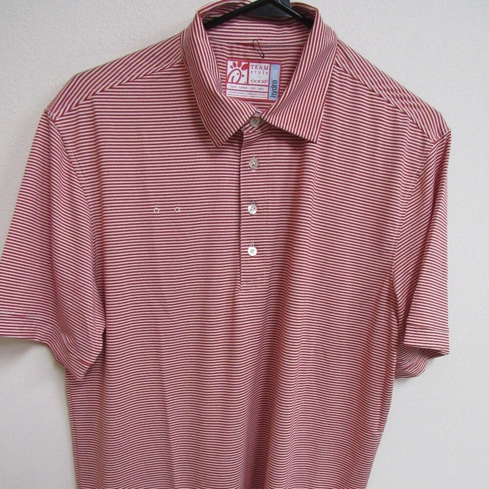 Chik-fil-A‎ Oobe Team Style Hydrochill Red/White Striped Polo Shirt Medium